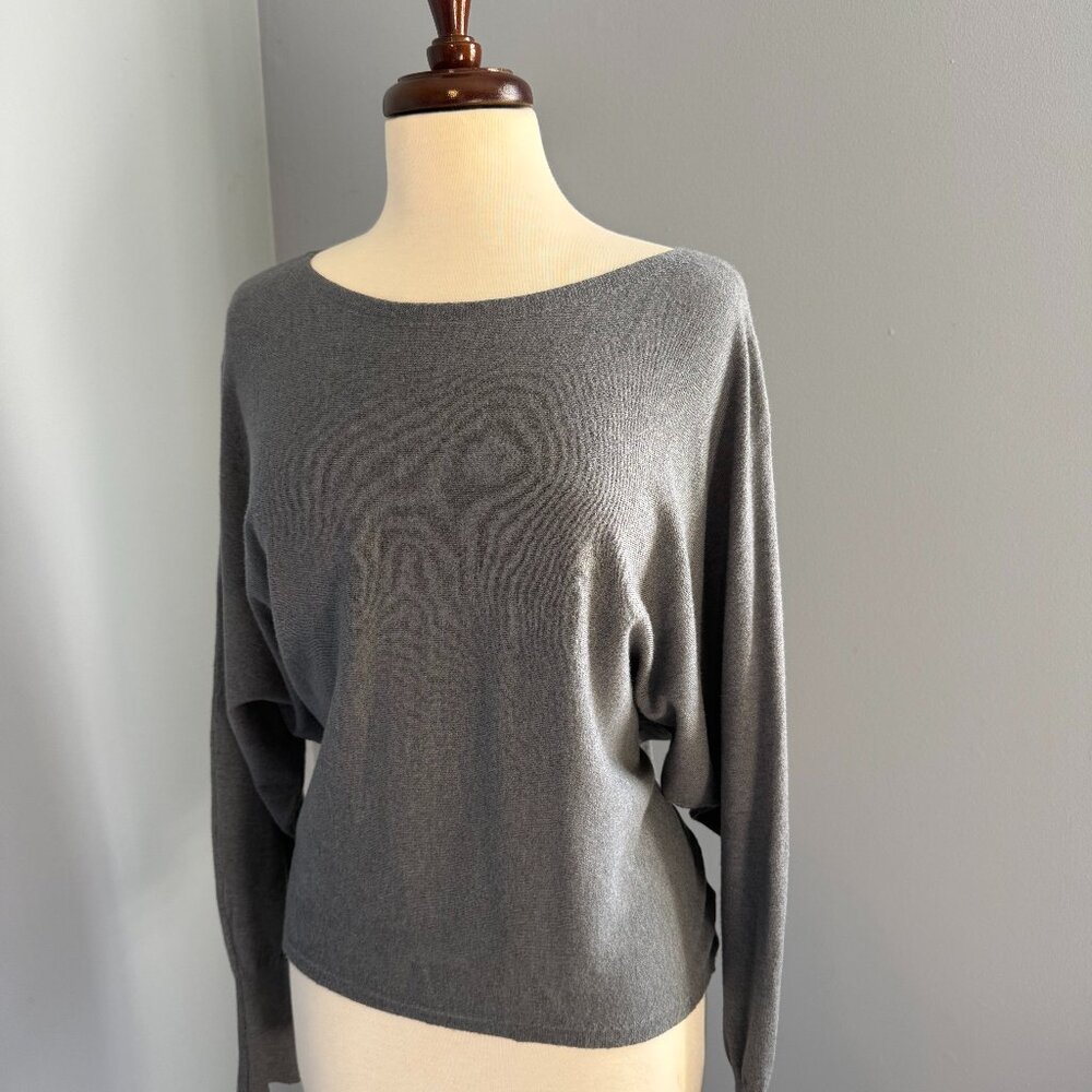 Vila Milano Gray Boat Neck Knit Top Relaxed Dolman Sleeve Size L